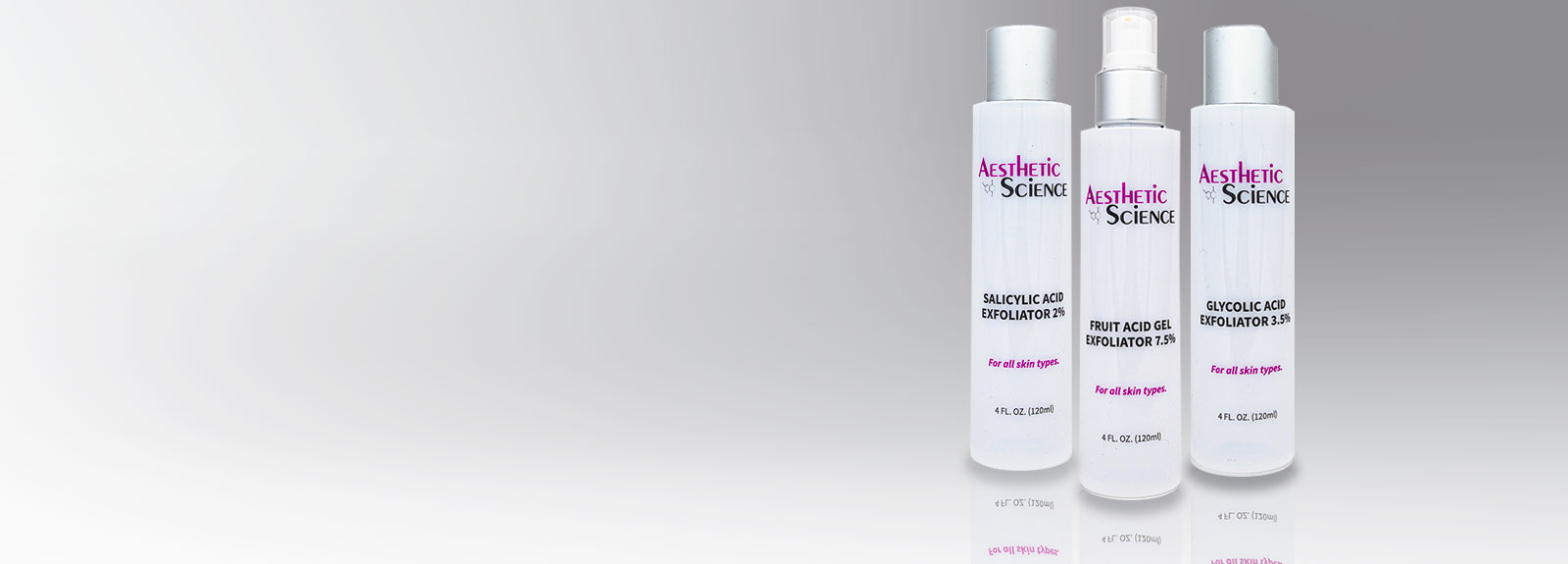 Aesthetic Science Skincare's assorted professional exfoliators from their professional skincare product line